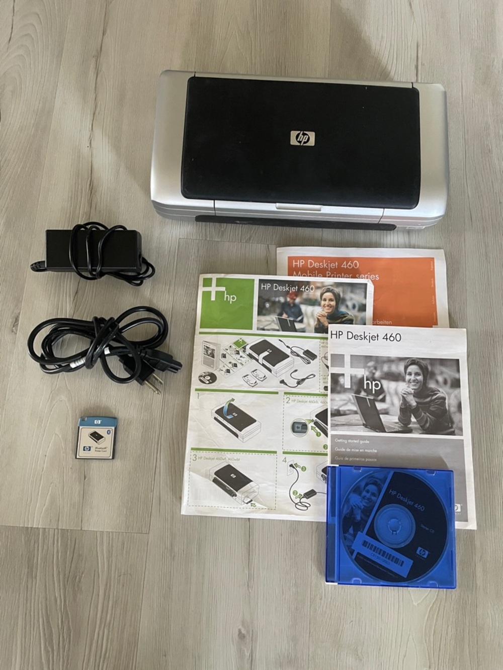 HP Deskjet 460 Portable Printer in Black and Silver with Accessories